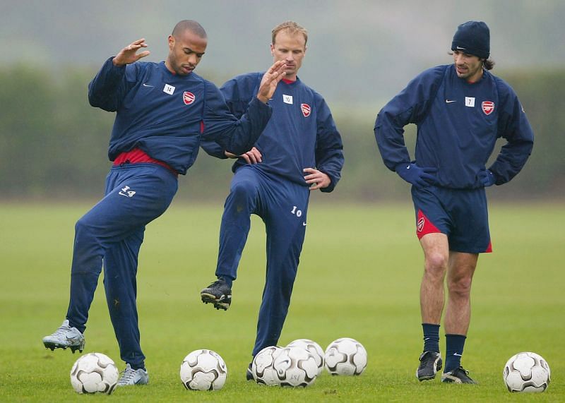Thierry Henry, Denis Bergkamp and Robert Pires in an Arsenal Training Session