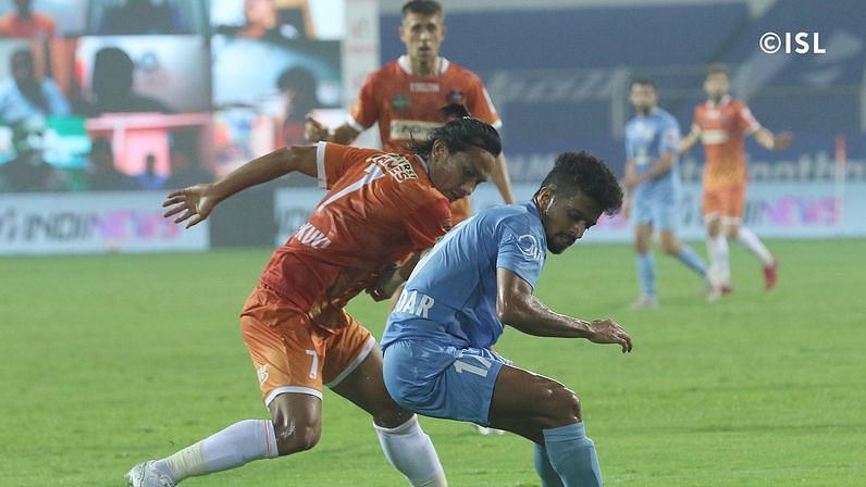 Mandar Rao Dessai was guitly of spurning Mumbai City FC&#039;s clearest scoring chance (Credits: ISL)