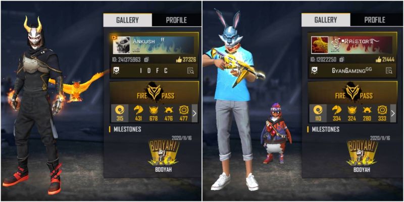 Free Fire IDs of both ANKUSH FREEFIRE and Raistar