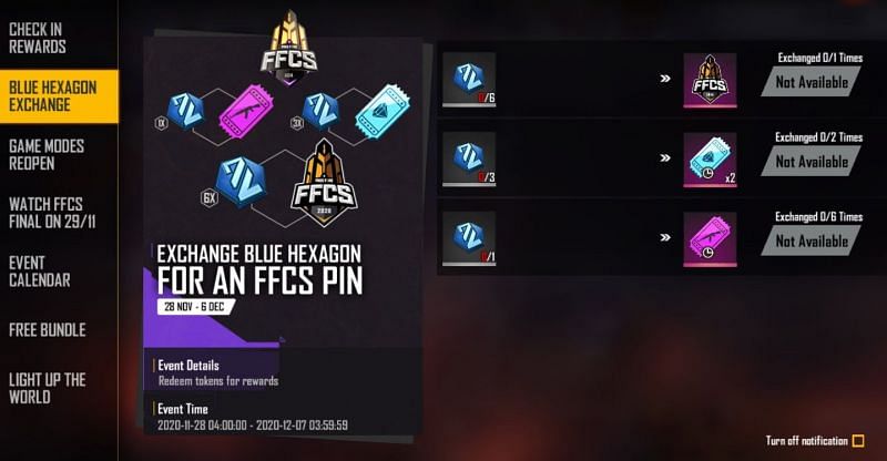 Blue Hexagon Exchange event in Free Fire
