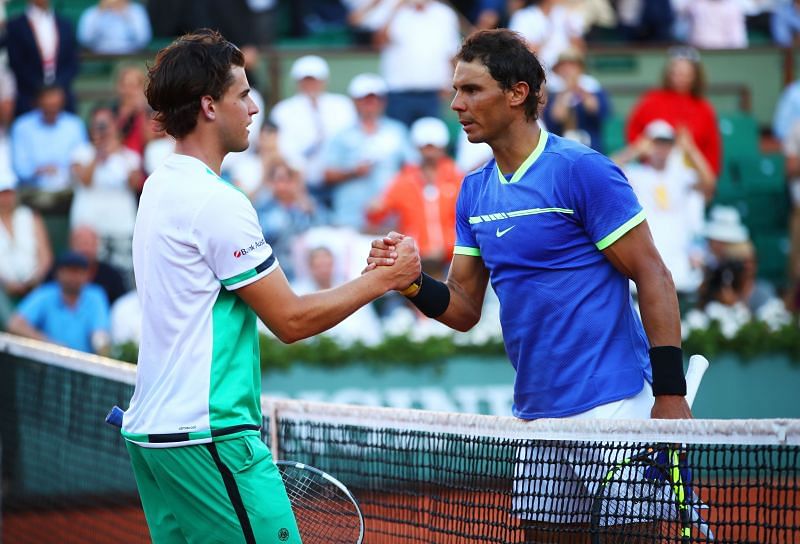 Dominic Thiem (L) and Rafael Nadal