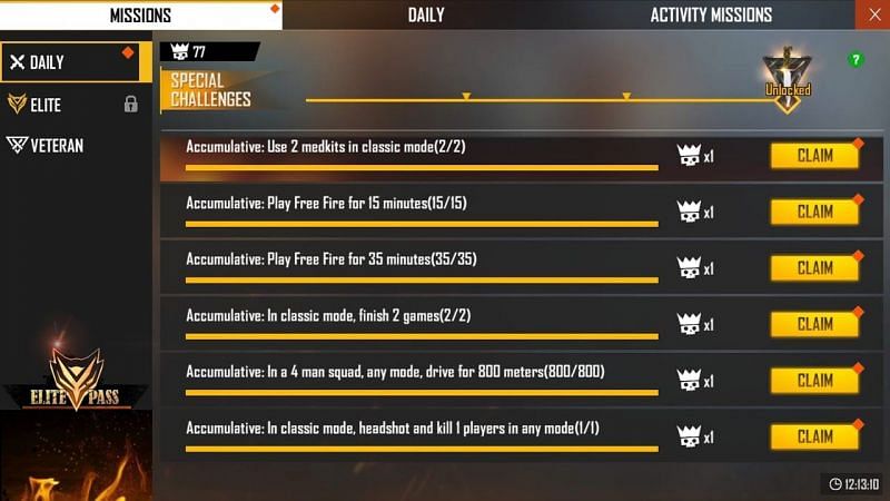 Daily missions in Free Fire (Image via HPRS Gaming YT; YouTube)