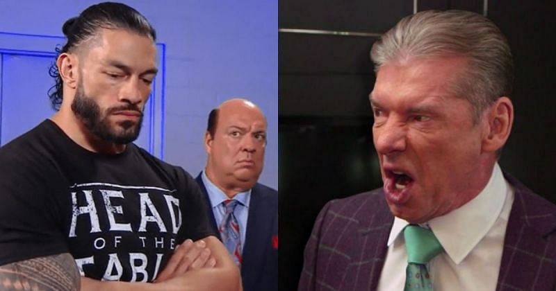 Roman Reigns, Paul Heyman, and Vince McMahon.