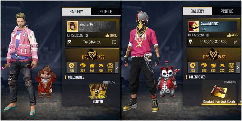 Free Fire IDs of both Total Gaming and Rakesh00007
