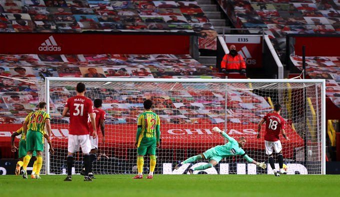 Manchester United&#039;s Bruno Fernandes converted from the spot at the second time of asking