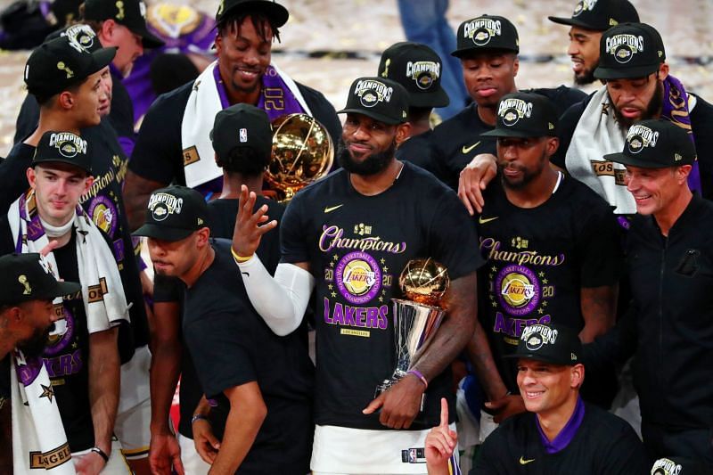 LA Lakers celebrating their 2020 NBA Championship
