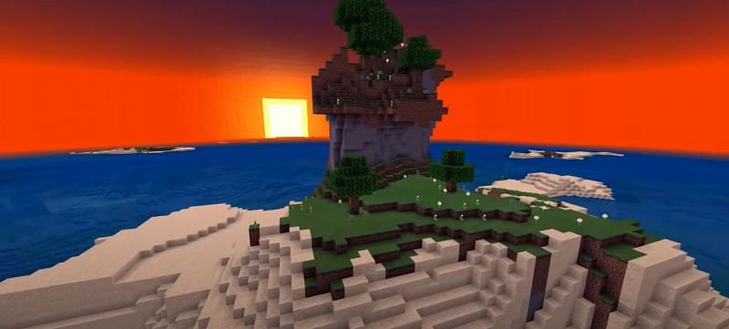 In Minecraft, islands can sometimes be found scattered across the landscapes of different seeds (Image via Minecraft &amp; Chill/YouTube)