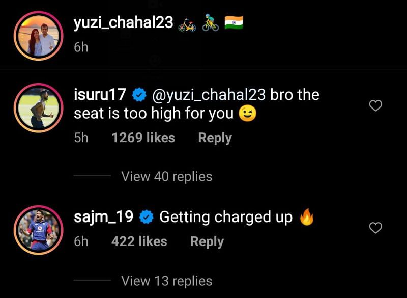 Sajid Mahmood also left a comment on Yuzvendra Chahal&#039;s recent Instagram post.