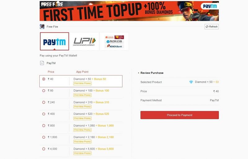 Select the top-up and make the payment.