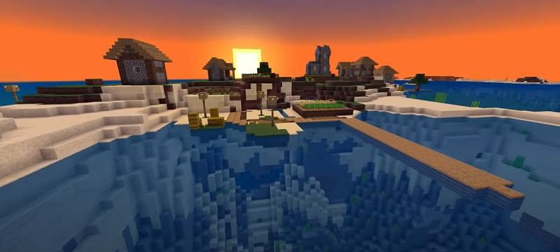 Island Fishing Village (Image via Minecraft &amp; Chill/YouTube)