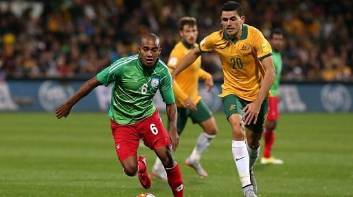 Jamal Bhuyan against Australia in the FIFA World Cup 2018 qualifiers.