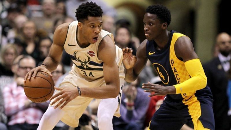 Victor Oladipo (right) and Giannis Antetokounmpo (left)