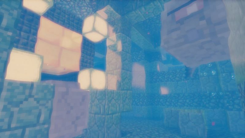 Inside Minecrafts Ocean Monument with two Elder Guardians. Image via Minecraft
