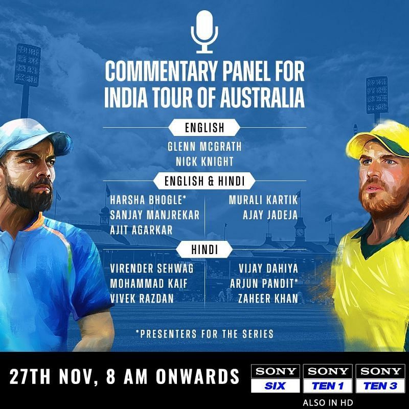 ind vs aus hindi commentary channel