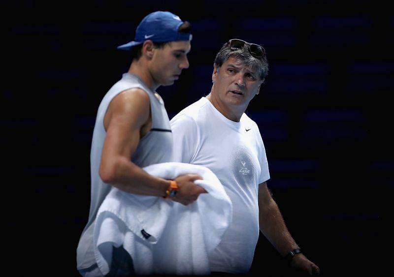 Rafael Nadal (L) and Toni Nadal at the Nitto ATP Finals 2019