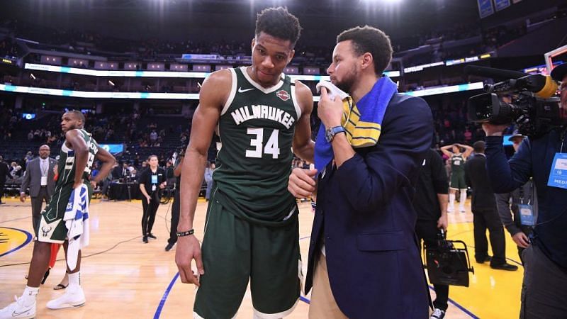 Giannis Antetokounmpo (left) and Stephen Curry (right)
