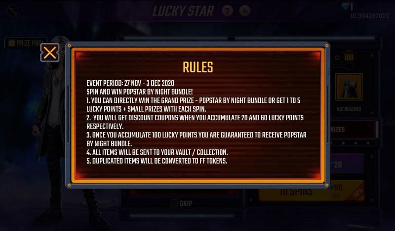 Rules of the event