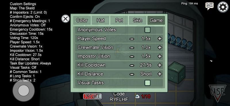 in-game settings in Among Us
