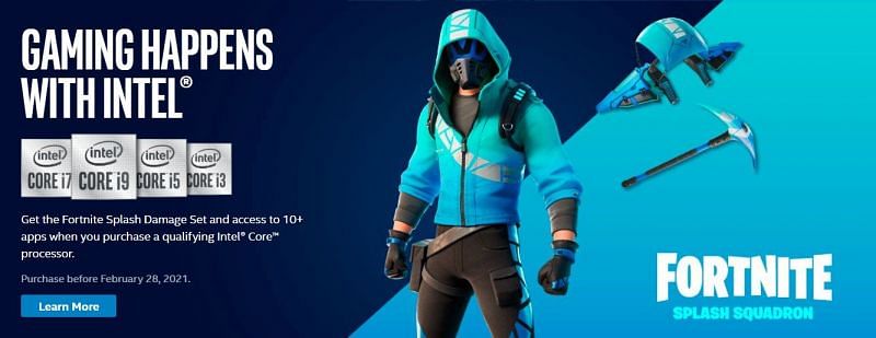 Intel Fortnite Skin How To Redeem The Fortnite Splash Squadron Bundle For Free Fortnite X Intel Promotional Skin Set