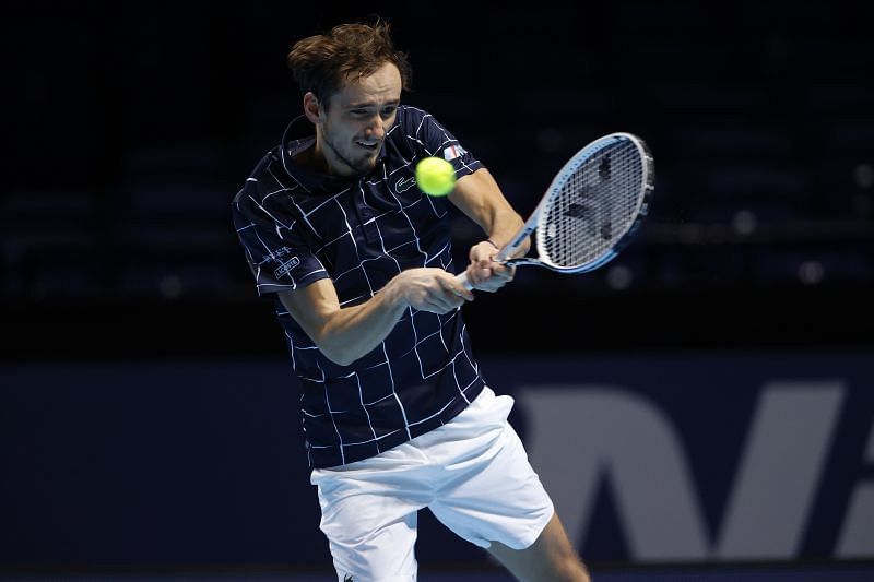 Daniil Medvedev, in action against Novak Djokovic