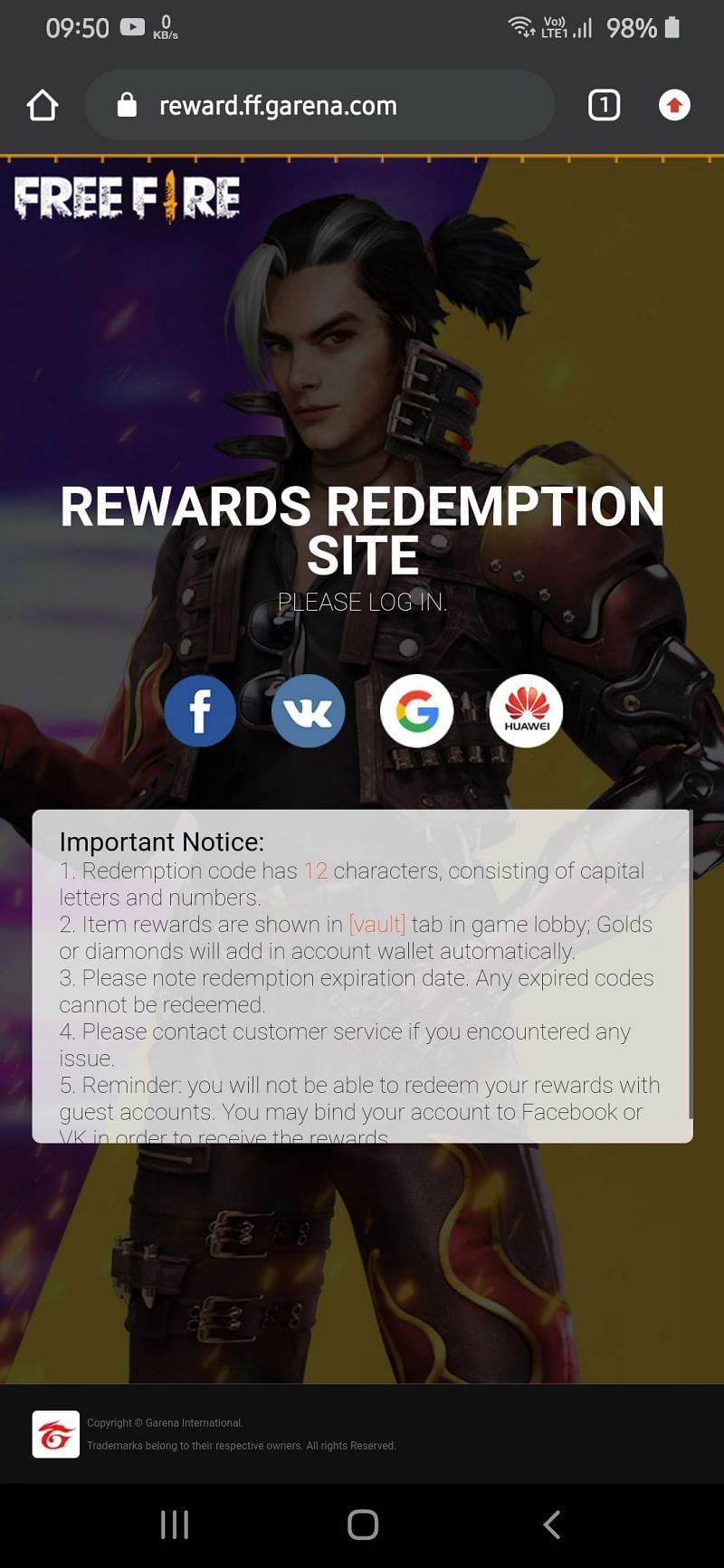 How To Get Free Fire Redeem Codes From Their Official Website