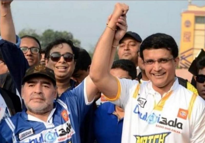 Diego Maradona with Sourav Ganguly. Pic: Sourav Ganguly/ Twitter