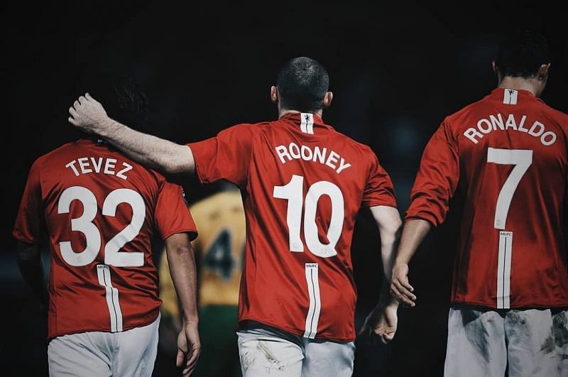 Carlos Tevez, Wayne Rooney and Cristiano Ronaldo