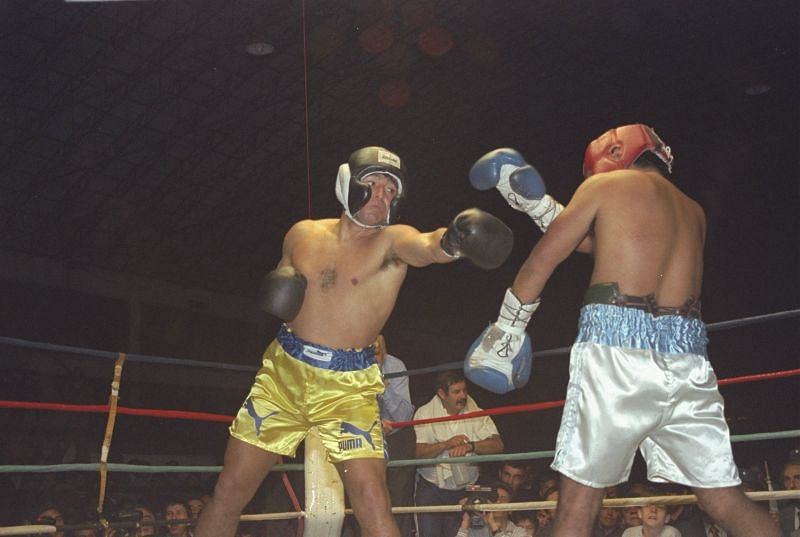 Diego Maradona in a boxing bout in 1996