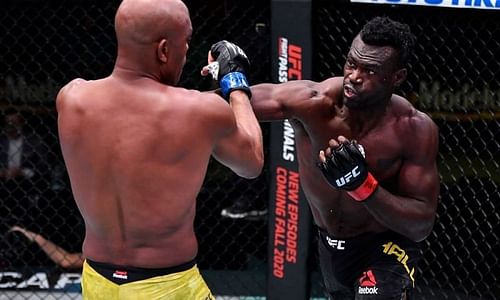 Uriah Hall on his way to a TKO finish against Anderson Silva