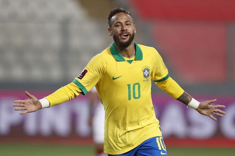 Neymar celebrates a goal for Brazil