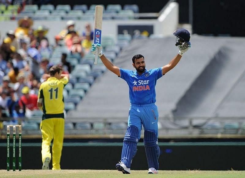 Rohit Sharma celebrates his hundred