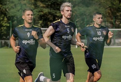 Chennaiyin FC players during a training session