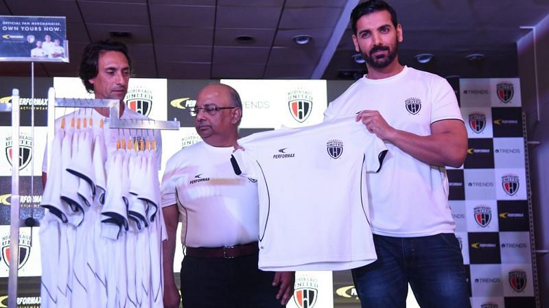 John Abraham during the jersey launch of NorthEast United FC in Season 4