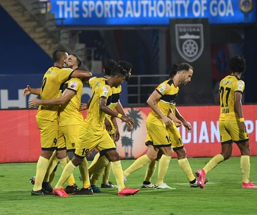 Aridane Santana's solitary goal against Odisha FC helped Hyderabad FC to register their first-ever clean sheet. Courtesy: ISL