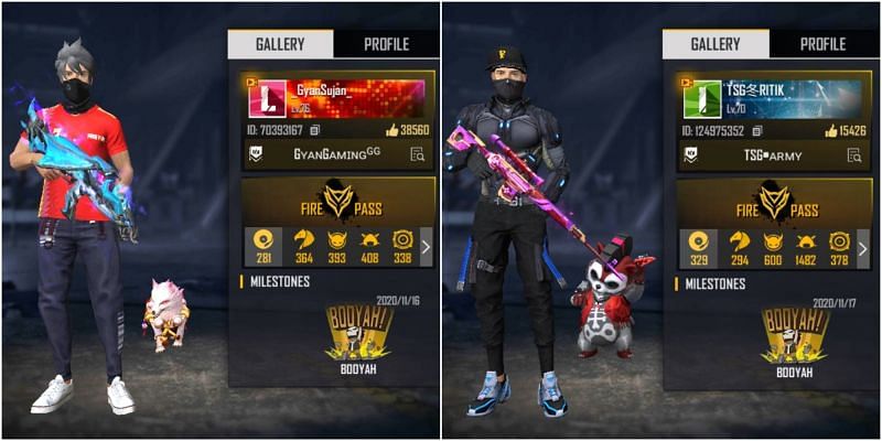 Free Fire IDs of both Gyan Sujan and TSG Ritik