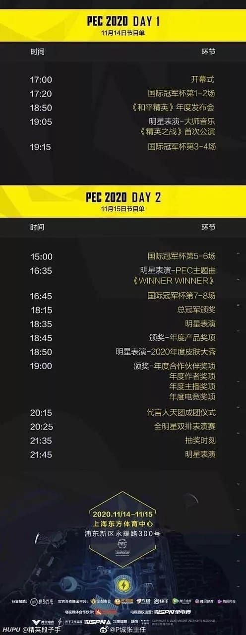 PEC 2020 schedule