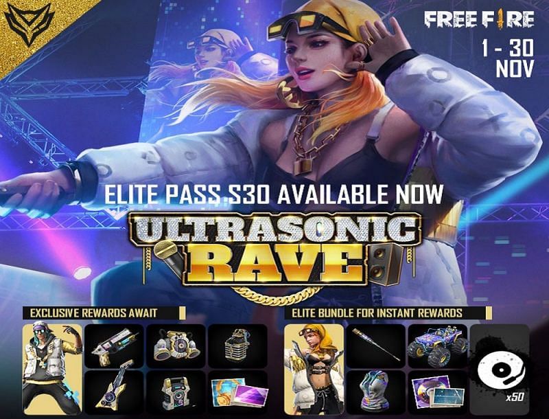Free Fire Ultrasonic Rave Elite Pass Season 30 All The Free Rewards Technocodex