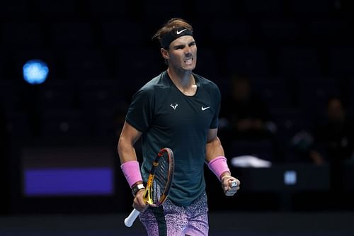 Rafael Nadal celebrates after defeating Andrey Rublev