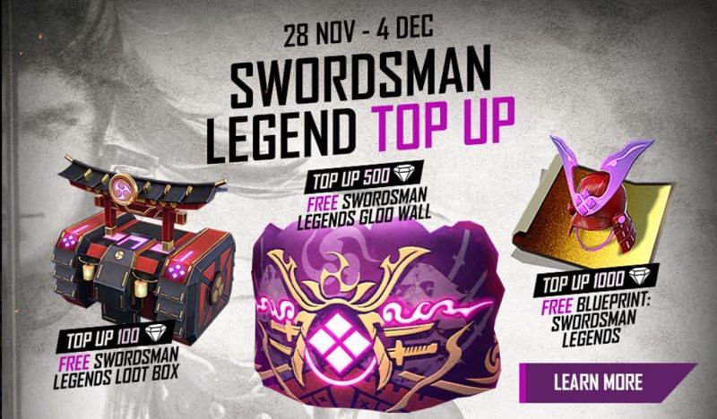 The new Gloo Wall skin in Free Fire can be obtained from the recently-added Swordsman Legend top-up event