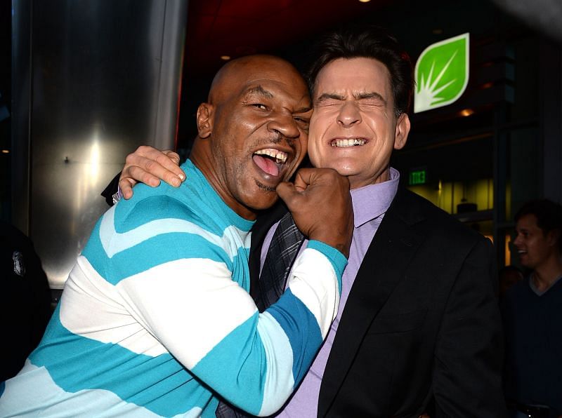 Actor Charlie Sheen flinching over bare-knuckle Mike Tyson&#039;s prank punch