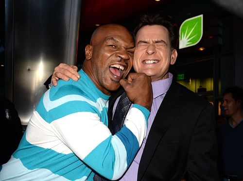 Actor Charlie Sheen flinching over bare-knuckle Mike Tyson's prank punch