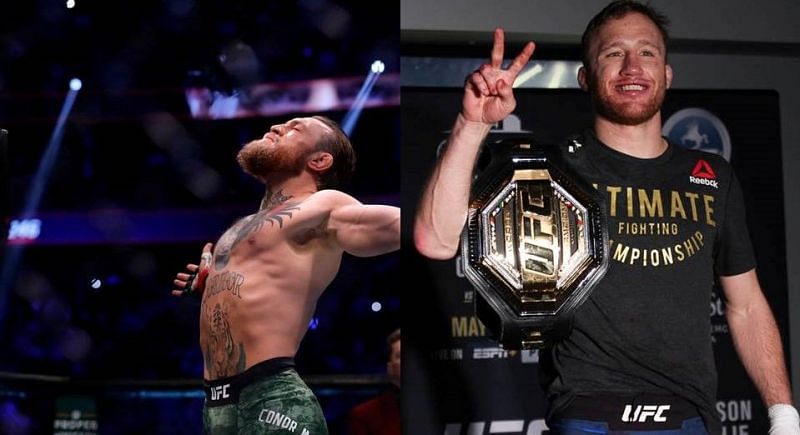 Conor McGregor (left); Justin Gaethje (right)