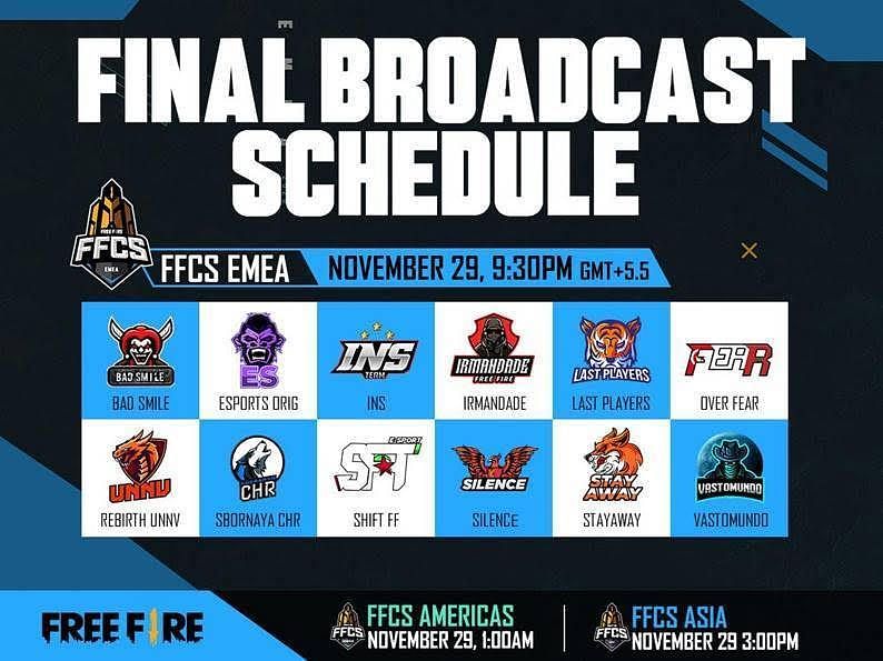 FFCS Final Broadcast Schedule