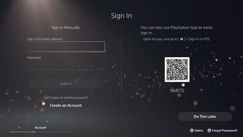 Sign-in Menu in PS5 screengrab (Image Credits: PlayStation Support)