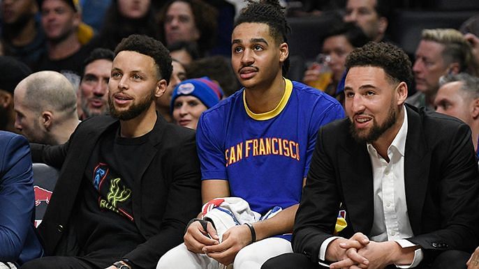 Stephen Curry, Jordon Poole and Klay Thompson