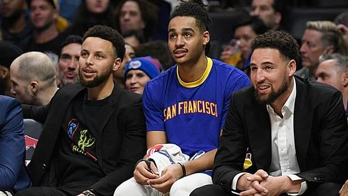 Stephen Curry, Jordon Poole and Klay Thompson