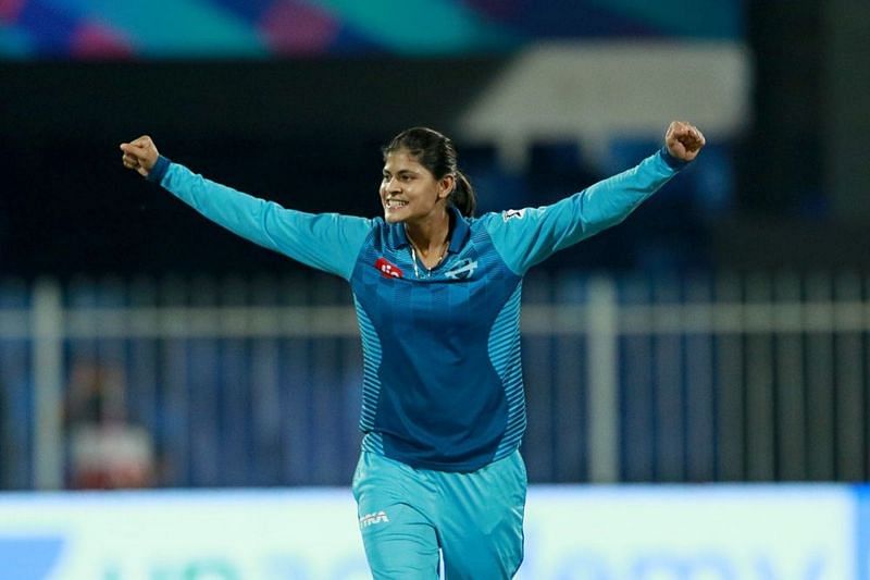 Radha Yadav celebrated the wicket of the Trailblazers. Image Credit - IPL