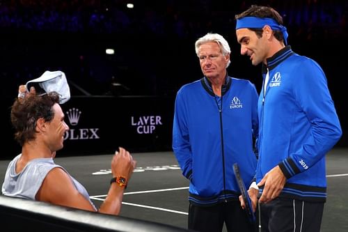 (L to R) Rafael Nadal, Roger Federer and Bjorn Borg at Laver Cup 2019