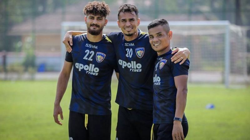 Chennaiyin FC players during a training session