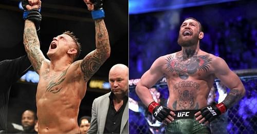 UFC lightweights Dustin Poirier (L) and Conor McGregor (R)